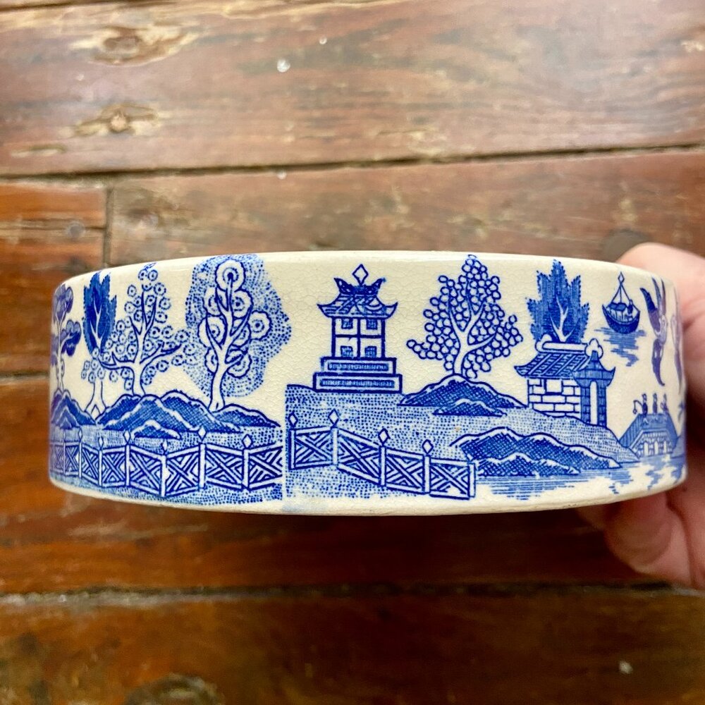 Vintage Condiment Set Blue Willow Base Tray Holder Japan EUC